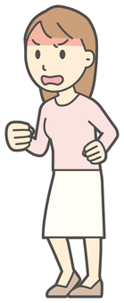  ロングヘア女性-207-全身 怒る,女性,女の子,人物,かわいい,怒り,キレる,ムカつく,喧嘩,プンプンのイラスト素材