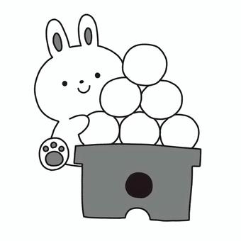 うさぎと月見団子 お月見,十五夜,うさぎ,団子,食べ物,動物,秋,白黒,モノトーン,可愛いのイラスト素材