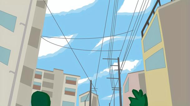 住宅地　 住宅地,電線,電柱,建物,町中,見上げる,風景のイラスト素材