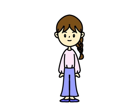 三つ編みの女性 女の人,三つ編み,ブラウス,ワイドパンツ,ピンク,紫のイラスト素材
