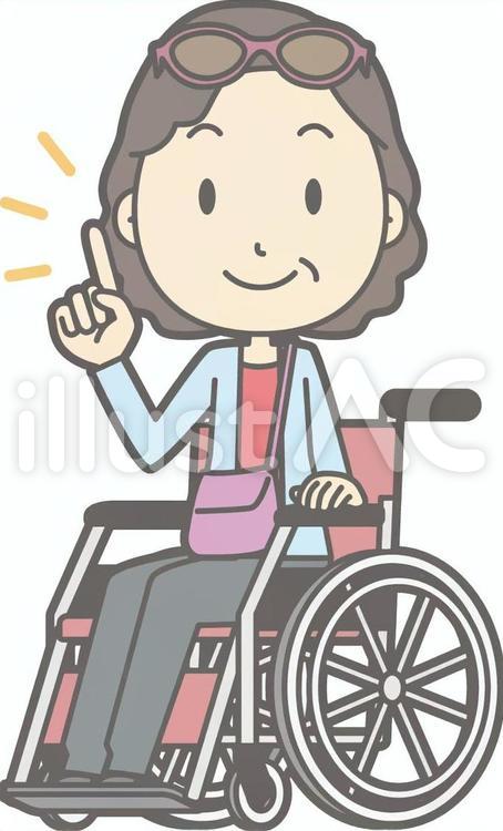 女性観光客中年a-車椅子指差し-全身 女性観光客中年a,シンプル,かわいいのイラスト素材