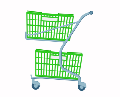 スーパーショッピングカート　緑かごリアル ショッピング,カート,横,リアル,かご,緑,スーパーのイラスト素材