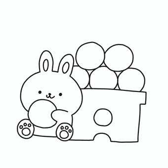 うさぎと月見団子 お月見,十五夜,団子,うさぎ,動物,食べ物,秋,白黒,モノトーン,塗り絵のイラスト素材