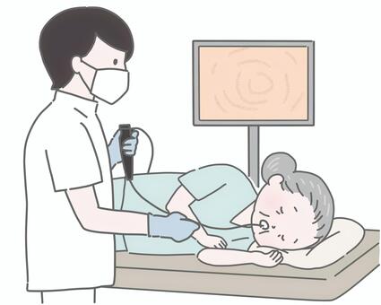 医師が高齢女性に胃カメラを挿入 胃カメラ,内視鏡検査,健康診断,人間ドック,不安,緊張,恐怖,高齢者,シニア,女性のイラスト素材