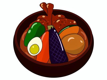 器に盛りつけたスープカレー（主線あり） スープカレー,料理,辛い,スパイス,野菜,肉,日本,カレー,スープ,食品のイラスト素材