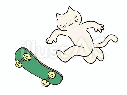 スケボーでトリックをきめる猫(カラー)