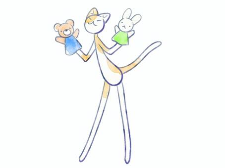パペット猫 猫,可愛い,パペット,手人形,熊,うさぎ,水彩風のイラスト素材