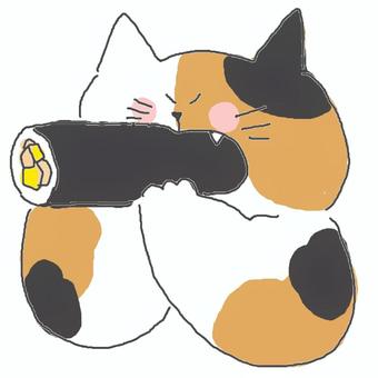 恵方巻き かわいい,恵方巻き,節分,食べる,食べ物,海苔巻き,お米,米,のり,ねこのイラスト素材