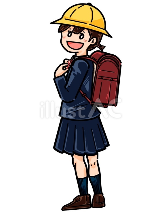 小学生の女の子　振り返る 学生,小学生,キラキラのイラスト素材