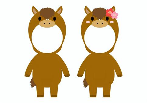 馬の被り物 年賀状,馬,顔はめ,被り物,コスプレ,干支,着ぐるみ,セット,挿絵,2026年のイラスト素材