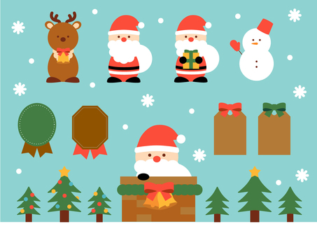クリスマス　イラスト サンタ,プレゼント,リース,トナカイ,雪だるま,冬,チラシ,web,かわいい,幼いのイラスト素材