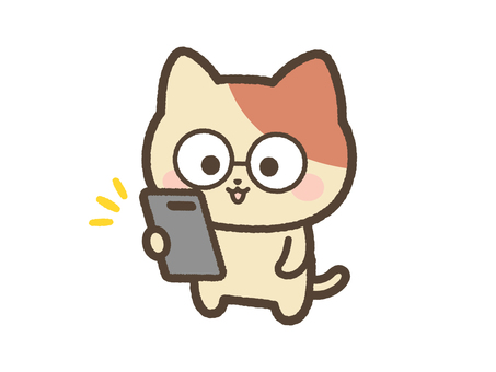 スマホを眺めるねこ（メガネ） ねこ,スマホ,見る,気付く,眺める,携帯,スマートフォン,日常,表情,かわいいのイラスト素材