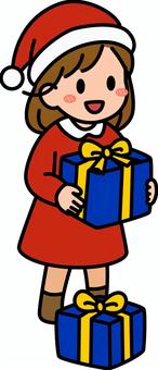 ネイビーのプレゼントを貰う女子です。 プレゼント,シンプル,ギフト,喜ぶ,受け取り,サプライズ,笑顔,贈り物,手渡し,お祝いのイラスト素材