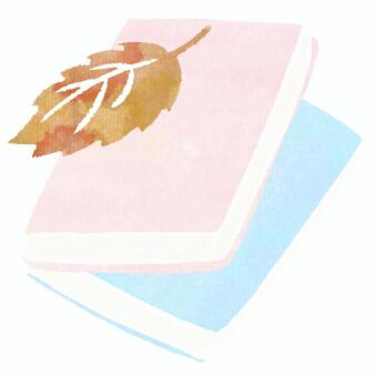 2冊の本の読書の秋（スタンプ風） スタンプ風,読書,読書の秋,本,閉じた本,ブック,落ち葉,紅葉,秋の葉,秋のイラスト素材
