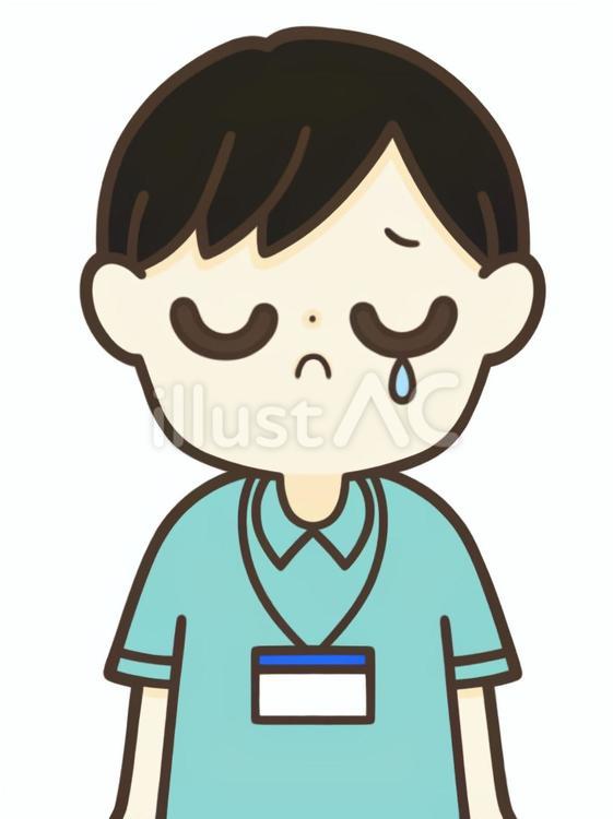 泣いているデイスタッフ　男性 デイケア,デイサービス,スタッフのイラスト素材