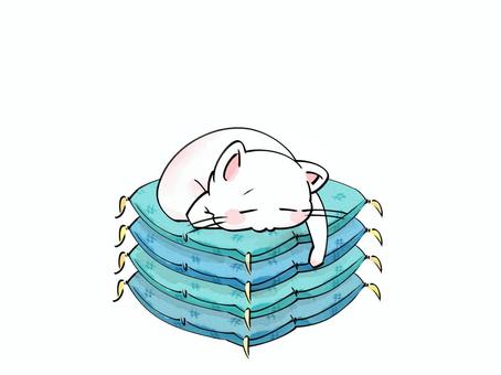 座布団と猫 ネコ,寝る,座布団,重ねる,座る,あてる,生活,柄,整える,揃えるのイラスト素材