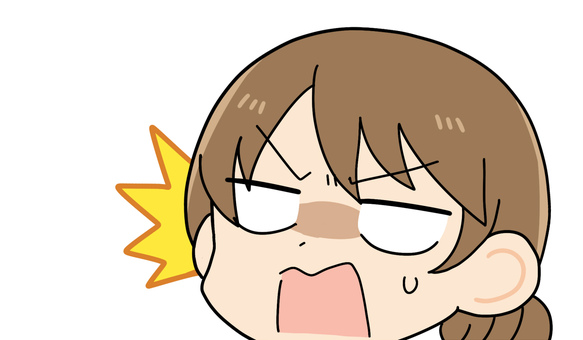 見切れイラスト・ガーン　女性１ 女性,ガーン,驚く,ショック,びっくり,顔,どアップ,デフォルメ,かわいい,コミカルのイラスト素材