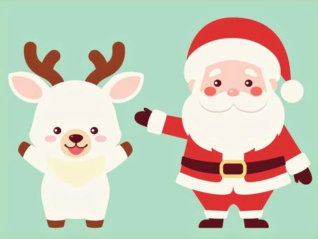 サンタと白トナカイ/万歳 サンタと白トナカイ/万歳 サンタ,トナカイ,ミニキャラ,シンプル,2頭身,サンタクロース,サンタさん,動物,人間,人のイラスト素材