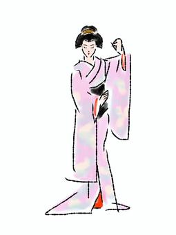 日本舞踊を舞う着物の女性 着物,和服,日本人,和装,和風,和,伝統,日本,若い,イラストのイラスト素材