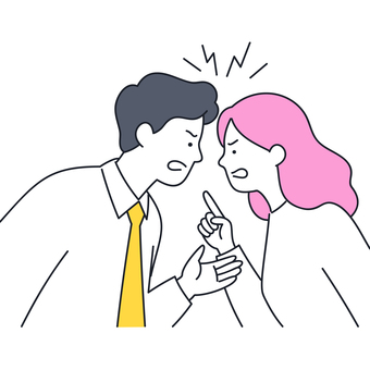 激しく口論する男女の対立イラスト 人物,男性,女性,夫婦,カップル,同僚,口論,対立,けんか,怒りのイラスト素材
