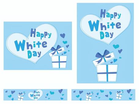 ホワイトデーポスターセット　ハートギフト ホワイトデー,ハッピー,ハート,ギフト,ギフトボックス,リボン,かわいい,おしゃれ,華やか,キュートのイラスト素材