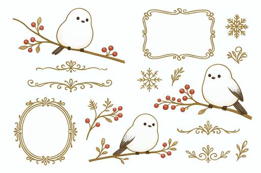 赤い実とシマエナガのフレームセット透過済