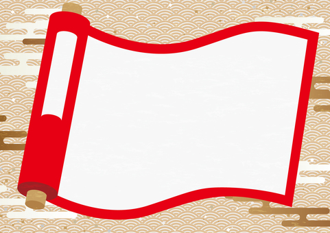 赤色の和風の巻物の背景素材 和風,和柄,巻物,紙吹雪,雲,白紙,背景のイラスト素材