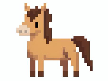 ドット絵風馬 茶色 馬,干支,ドット絵,ピクセルアート,生き物,動物,尻尾,茶色,アイコン,かわいいのイラスト素材