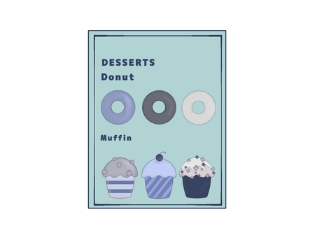 カフェメニュー(デザート)緑 カフェ,メニュー,ドーナツ,デザート,マフィン,チェリー,ランチ,スイーツ,コーヒーショップ,テイクアウトのイラスト素材