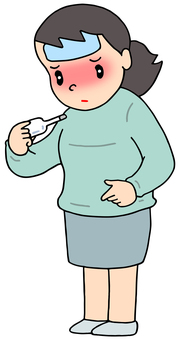 発熱・高熱 発熱,高熱,体温測定,冷却シート,体調不良,疾病,女性,人物,イラストのイラスト素材