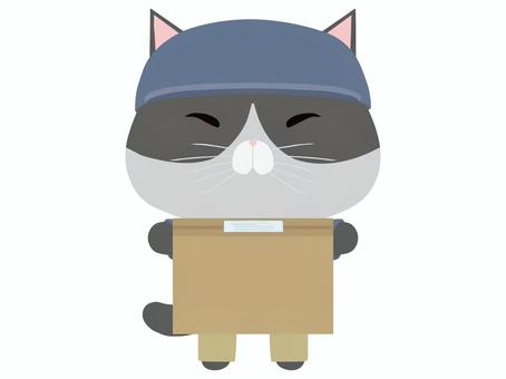 配達員_猫 配達員,猫,はちわれ,動物,かわいい,宅配,配達,荷物のイラスト素材