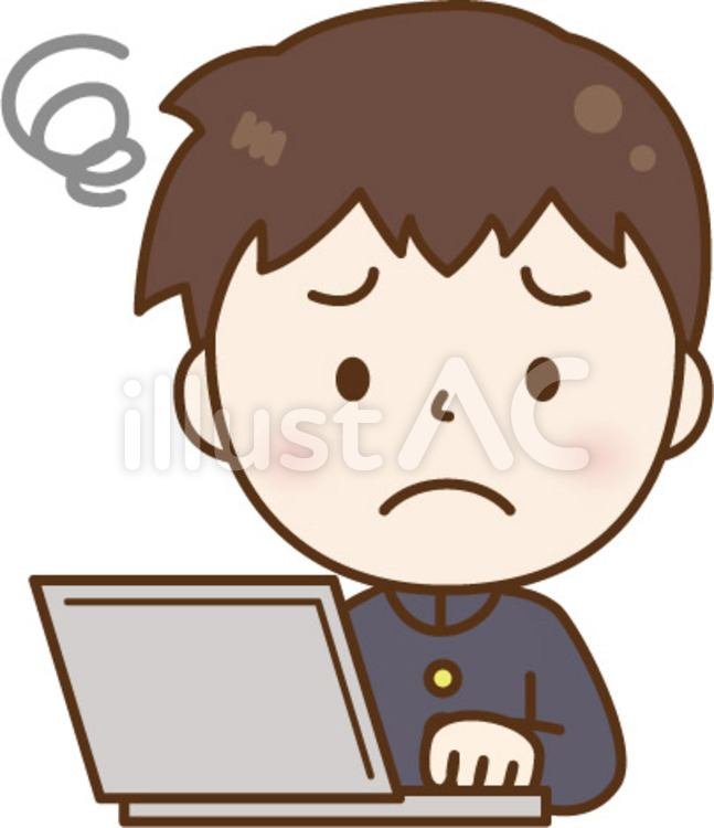 PCで悩む学生服の男性 パソコン,学校,男子のイラスト素材