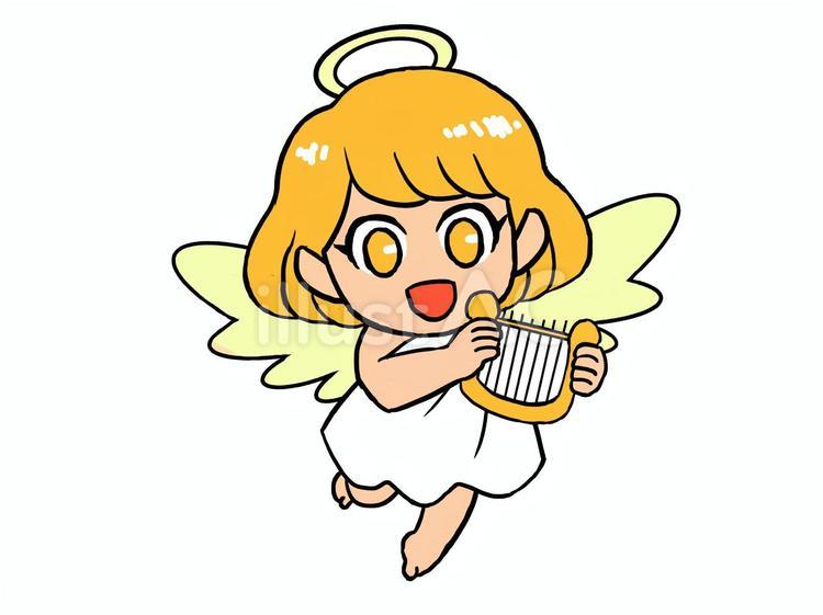 ハープを持つ天使の女の子 天使,女の子,笑顔のイラスト素材