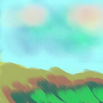 空と大地 雲,大地,抽象画,草原,バラ色の雲のイラスト素材