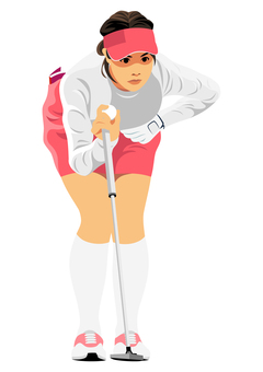 女子プロゴルファー24 ゴルフ,ゴルファー,ゴルフボール,パター,パターライン,ゴルフクラブ,パット,パッティング,アスリート,スポーツのイラスト素材