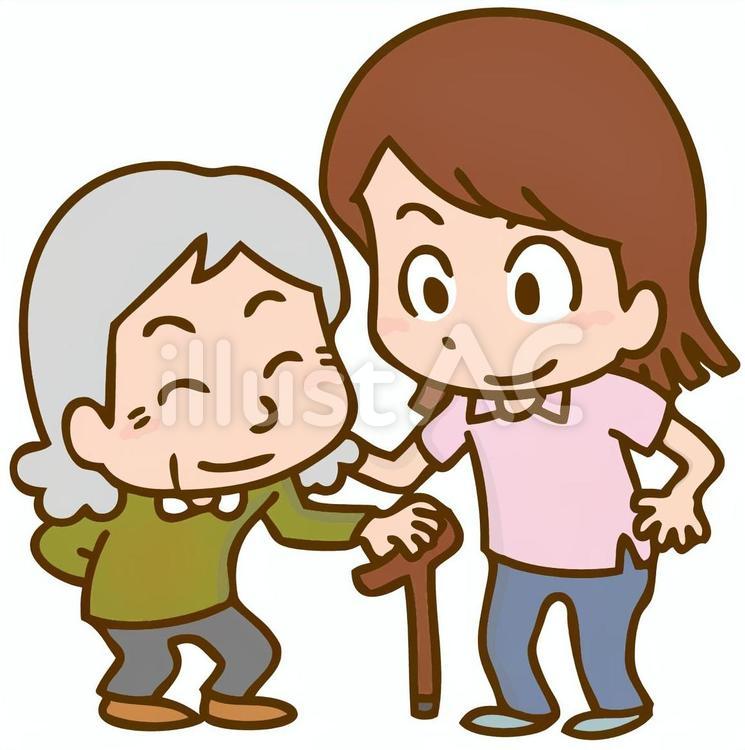 お婆さんと介護士 介護,デイサービス,訪問介護のイラスト素材
