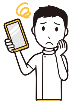  理学療法士男(黄)-452-バスト スマホ,困る,理学療法士,整体師,白衣,医療,病院,柔道整復師,カイロプラクティック,鍼灸師のイラスト素材