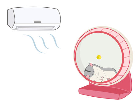 エアコンの効いた部屋で快眠するハムスター 夏,ハムスター,エアコン,７月,８月,快適,快眠,安眠,夏バテ,暑さ対策のイラスト素材