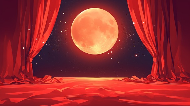 Red stage curtain and full moon, JPG Red stage curtain and full moon, full moon, stage, curtain, JPG