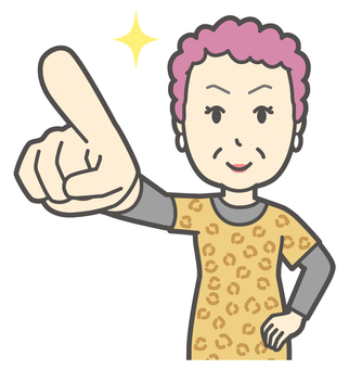  大阪のおばちゃん-087-バスト 指差す,おばちゃん,大阪,ヒョウ柄,おばはん,中年,女性,関西,派手,おばさんのイラスト素材
