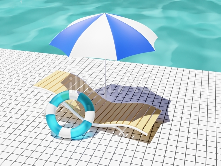 プールとパラソルと浮き輪とビーチチェア プール,パラソル,浮き輪のイラスト素材