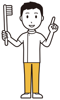  理学療法士男(黄)-494-全身 歯磨き,理学療法士,整体師,白衣,医療,病院,柔道整復師,カイロプラクティック,鍼灸師,マッサージ師のイラスト素材