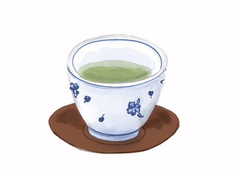 お茶 お茶,日本茶,緑茶,湯呑,リアル,手描きのイラスト素材