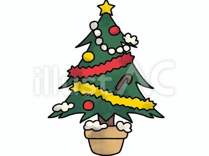 手書き水彩風・クリスマスツリー_飾りあり