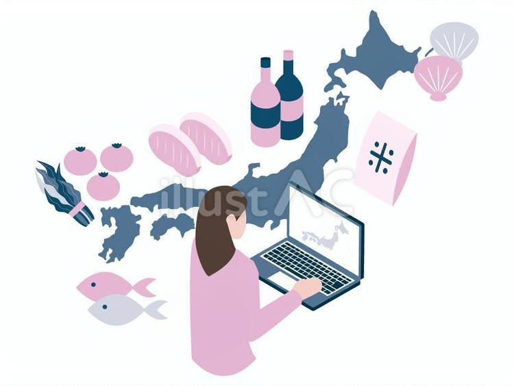 ふるさと納税のアイソメトリックイラスト ふるさと納税,返礼品,納税のイラスト素材