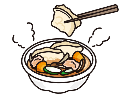 プラ容器に入ったせんべい汁 せんべい汁,南部せんべい,かやきせんべい,鍋料理,汁物,郷土料理,八戸,青森,東北,和食のイラスト素材