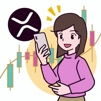 スマホで暗号通貨トレードする女性 スマホ,暗号通貨,トレード,カラー,女性,xrp,相場,仮想通貨,rippleのイラスト素材
