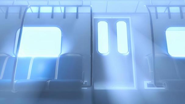 海外風の電車の光が差し込む眩しい車内 電車,電車内,背景,乗り物,座席,吊り革,公共機関,交通機関,通勤,通学のイラスト素材