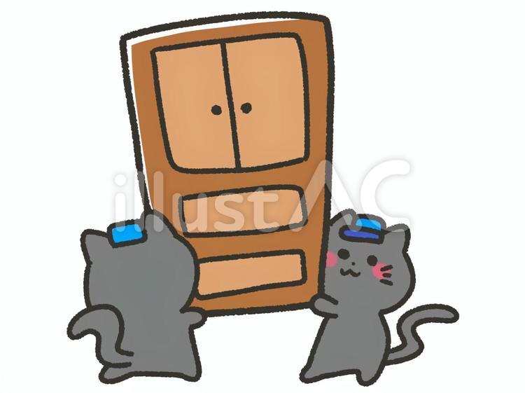 大きな家具を運ぶ黒猫 引っ越し,家具,タンスのイラスト素材
