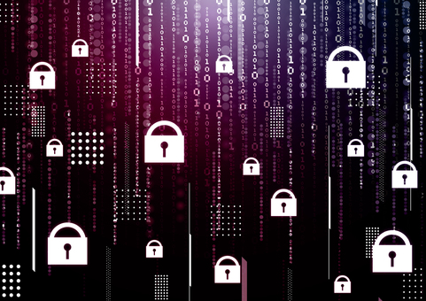 コンピューターとセキュリティの背景素材 デジタル,セキュリティ,マトリックス,数字,コンピューター,鍵,光,スタイリッシュ,紫色,背景のイラスト素材